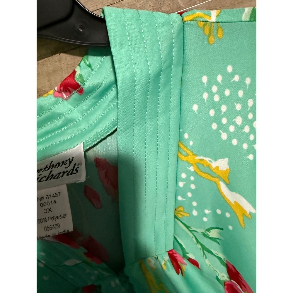 Anthony‎ Richards Floral Caftan Dress Womens 3X Mint Green Red Yellow Lounger - Picture 5 of 6